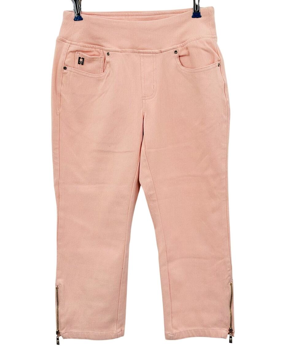 Belle by Kim Gravel Pink Denim Pull On Stretch Jean Capris Ankle Zip Womens 4P